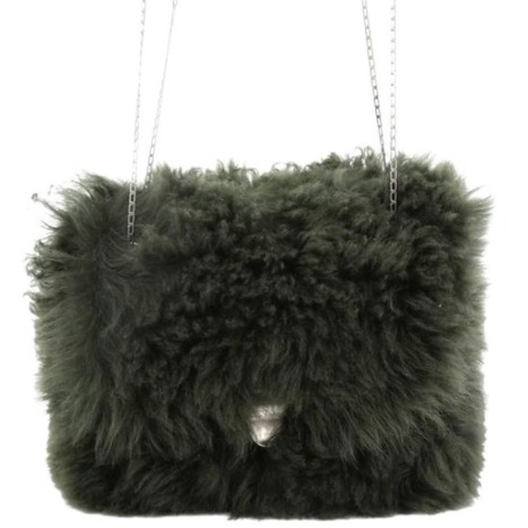 Flap Chain Small Green Shearling Wool Shoulder Bag - Picture 2 of 7